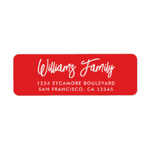Handwritten Bright Red Family Return Address