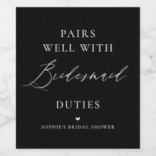 Handwritten Calligraphy Black Bridesmaid Wine Label