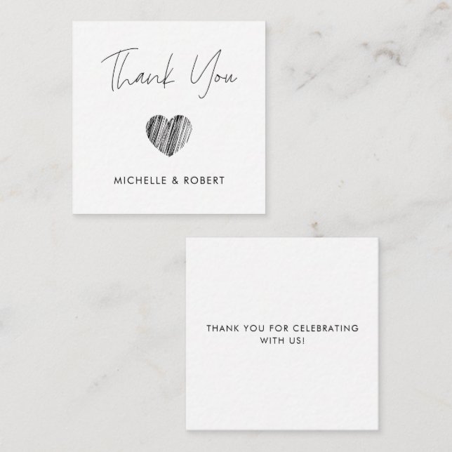 Handwritten Calligraphy Heart Wedding Thank You Card (Front/Back)