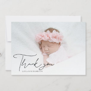 Handwritten Calligraphy Photo New Baby Thank You  Card