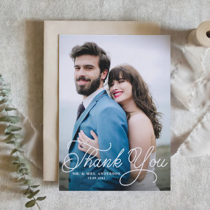 Handwritten Calligraphy Photo Wedding Thank You Card