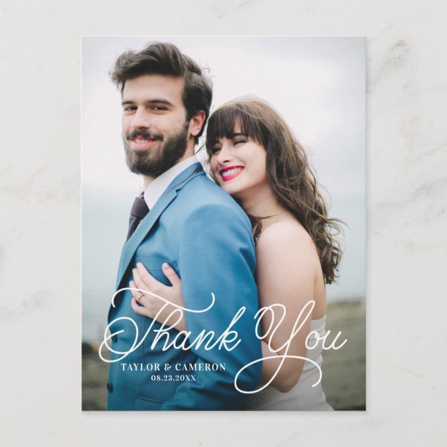 Handwritten Calligraphy Wedding Thank You II Postcard (Front)
