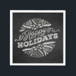 Handwritten Chalkboard Happy Holidays Paper Napkin<br><div class="desc">Holiday greetings (here „Happy Holidays“) are displayed on this unique and trendy chalkboard style Christmas paper napkin. The handwritten typography looks like chalk on a blackboard,  the chalky Christmas elements illustrations (pine branches,  berries) are arranged in a decorative circle pattern. Available with matching products.</div>