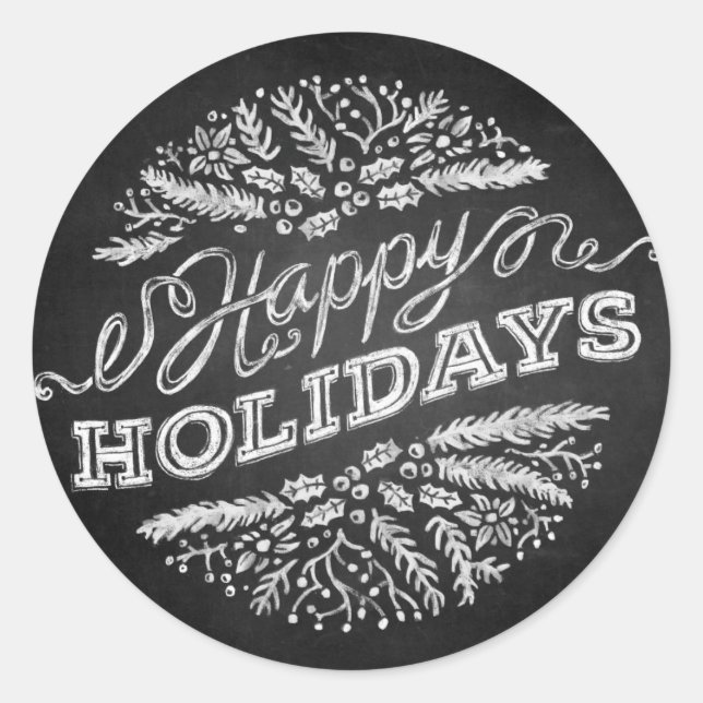 Handwritten Chalkboard Happy Holidays Stickers (Front)