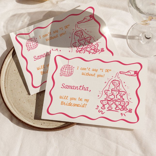 Handwritten Champagne Tower Bridesmaid Proposal Invitation (Creator Uploaded)