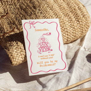 Handwritten Champagne Tower Bridesmaid Proposal  Invitation