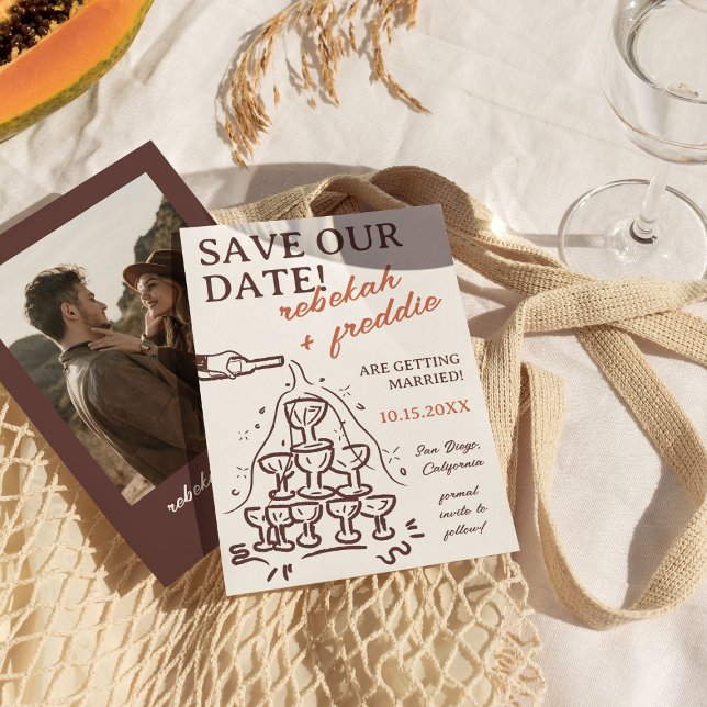 Handwritten Champagne Tower Save the Date Invitation (Creator Uploaded)