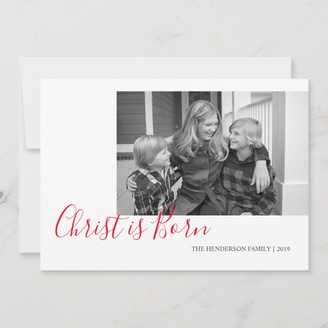 Handwritten Christ is Born Photo Christmas Holiday Card (Front)