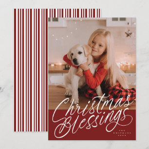 Handwritten Christmas Blessings script photo Holiday Card