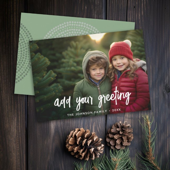 Handwritten Christmas Greeting Photo Holiday Card (Rustic Modern Christmas Card with 1 Photo and Type Overlay - Print and Download Options)