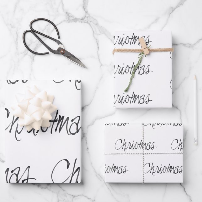 Handwritten Christmas in black Wrapping Paper Shee (Front)
