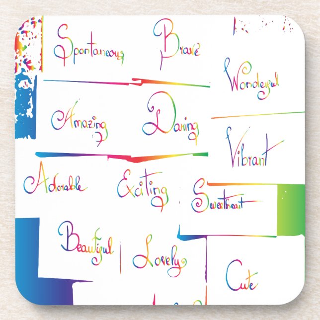 Handwritten Colourful Positive Inspirational words Coaster (Front)