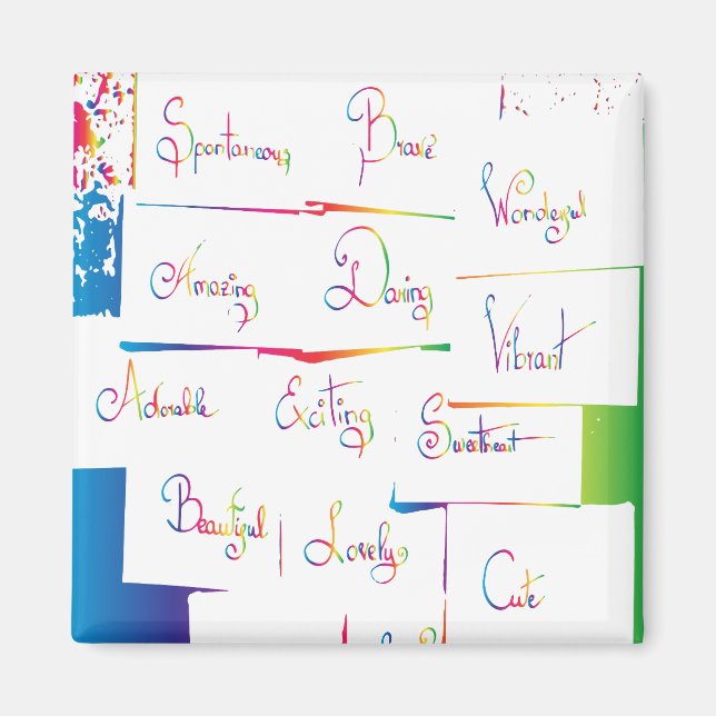 Handwritten Colourful Positive Inspirational words Magnet (Front)