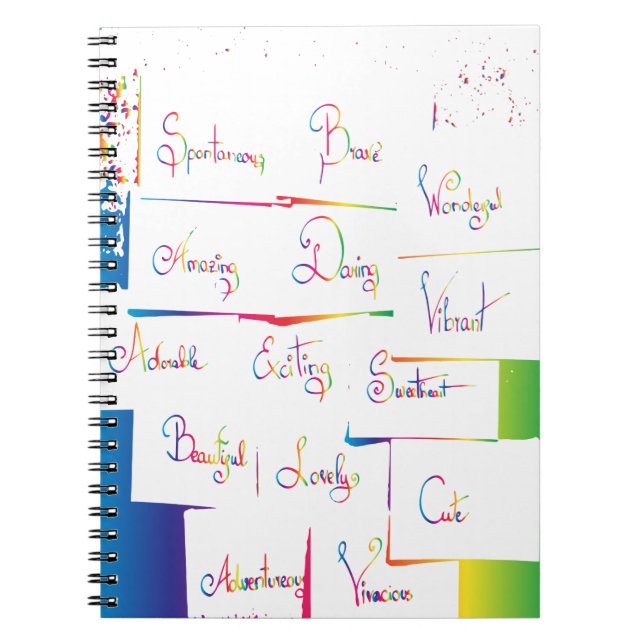 Handwritten Colourful Positive Inspirational words Notebook (Front)
