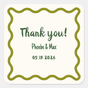 Handwritten Cool Wavy Border Thank You Wedding  Square Sticker