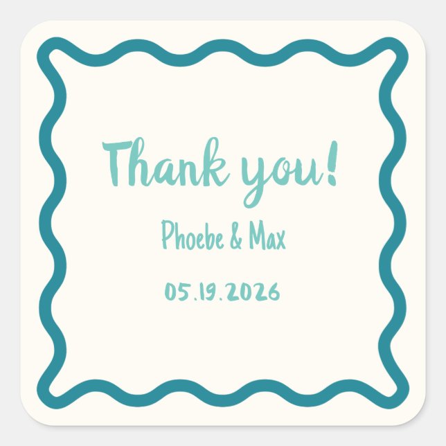 Handwritten Cool Wavy Border Thank You Wedding  Square Sticker (Front)