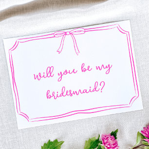 Handwritten Coquette Bow Pink Bridesmaid Proposal Invitation
