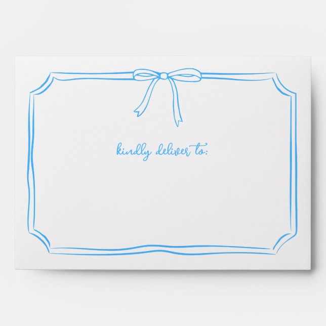 Handwritten Coquette Simple Whimsical Bow Blue  Envelope (Front)