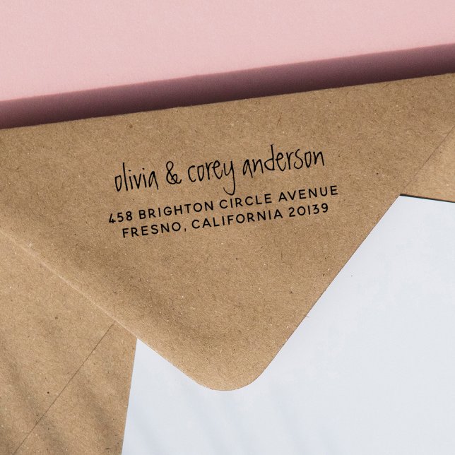 Handwritten Couple's Names & Simple Return Address Self-inking Stamp (Rubber Stamp Mock-up)