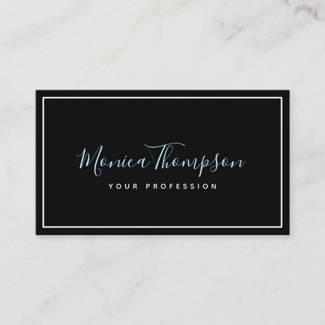 handwritten cursive name on feminine black business card (Front)