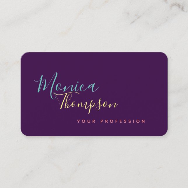 handwritten cursive name on purple feminine business card (Front)
