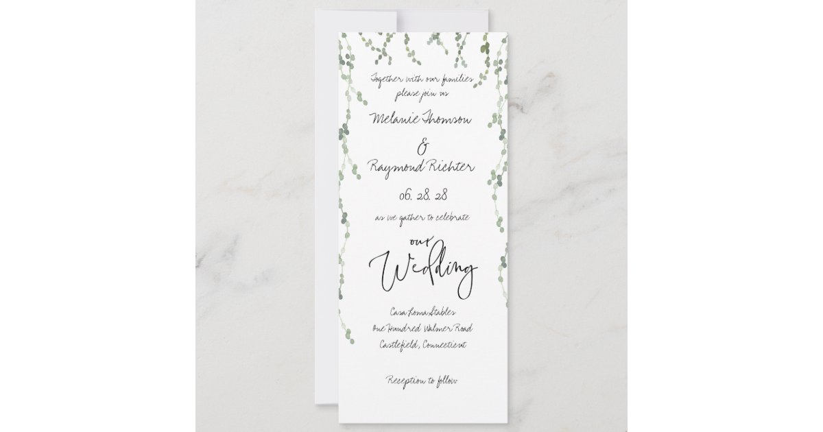 Handwritten Cursive Vines Wedding 4 X 9 Inch Long Invitation | Zazzle