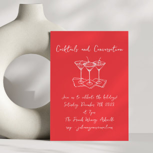 Handwritten Doodles Cocktails Holiday Red  Invitation
