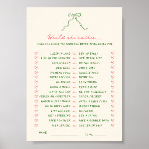 Handwritten Downloadable Would She Rather Game Poster