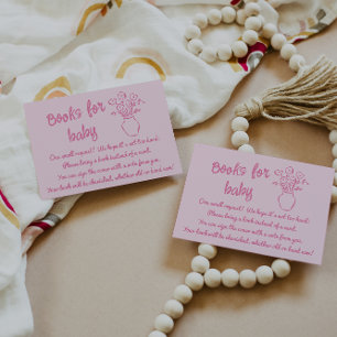 Handwritten Drawn Pink Floral Baby Book Request Enclosure Card