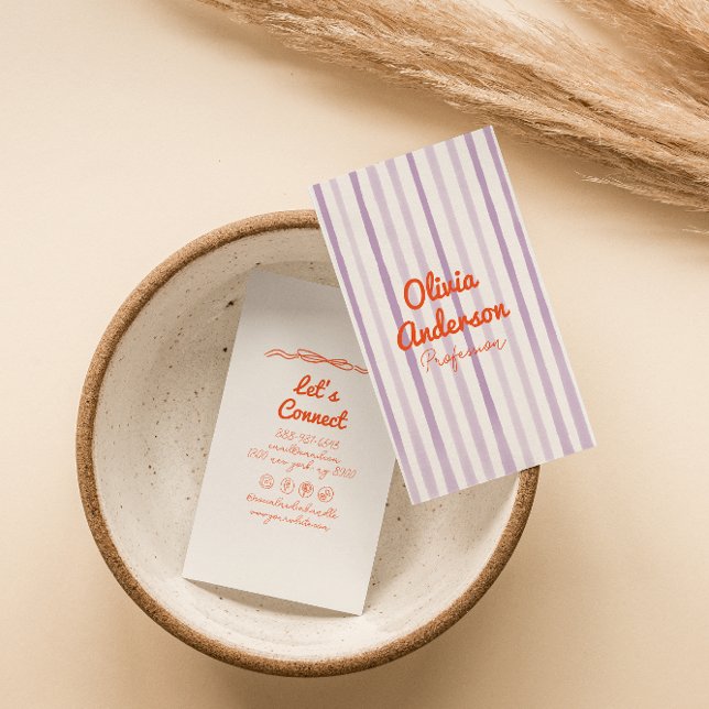 Handwritten Drawn Purple Orange Whimsy Boho Unique Business Card (Creator Uploaded)