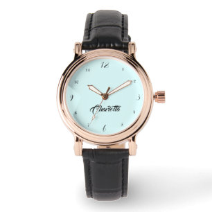 Handwritten Elegant Name Pastel Cyan Stylish Watch