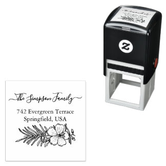 Handwritten Family Address Stamp with Wildflowers