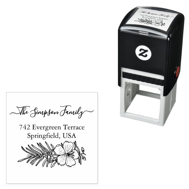 Handwritten Family Address Stamp with Wildflowers (In Situ)