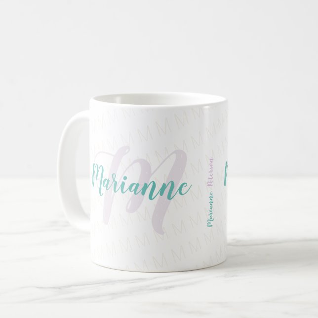 handwritten-font monogrammed name / monogram coffee mug (Front Left)