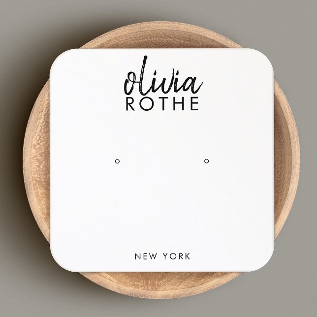 Handwritten Font Simple White Earring Display Square Business Card (Creator Uploaded)