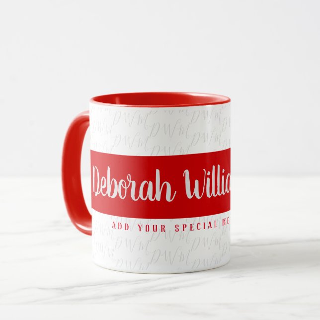 handwritten font style name red mug (Front Left)