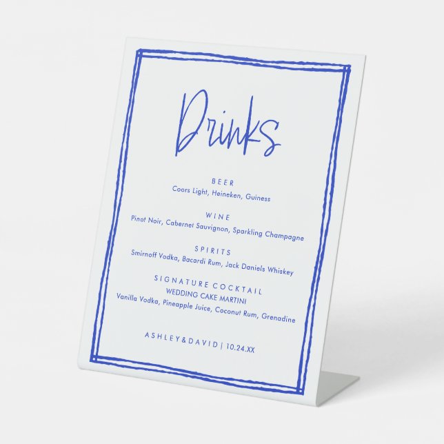 Handwritten French Blue Wedding Bar Sign (Front)
