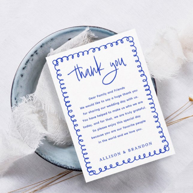 Handwritten French Blue Wedding Thank You Place Card (Creator Uploaded)