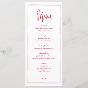 Handwritten French Pink and Red Wedding Menu