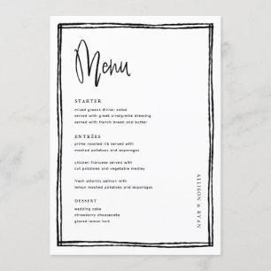 Handwritten French Wedding Table  Menu