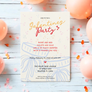 Handwritten Galentine's Day Script Coquette Bow  Invitation