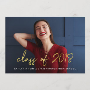 Handwritten Gold Class of 2018 Photo Grad Party Invitation