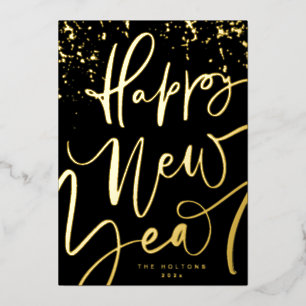 HANDWRITTEN GOLD HAPPY NEW YEAR 2023 FOIL HOLIDAY CARD