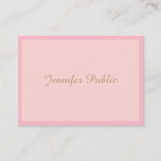 Handwritten Gold Script Template Modern Pink Top Business Card (Front)