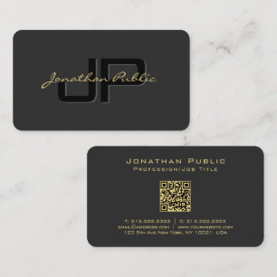 Handwritten Gold Text Name QR Code Script Luxe Business Card