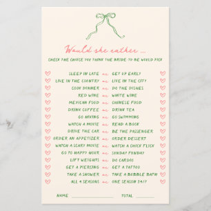Handwritten Green Pink Would She Rather Game