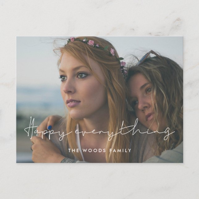 Handwritten Happy everything photo Holiday Postcard (Front)