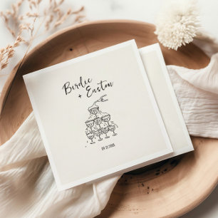 Handwritten Illustrated Champagne Tower Wedding Napkin