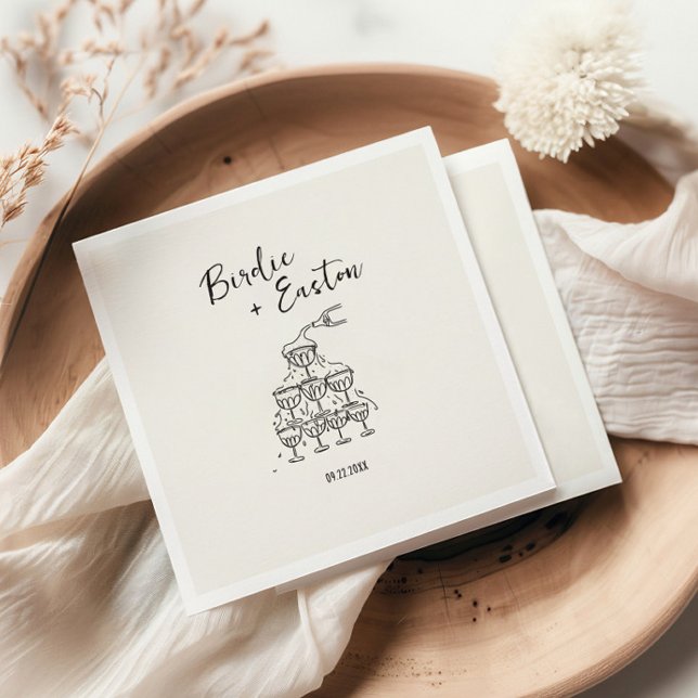 Handwritten Illustrated Champagne Tower Wedding Napkin (Creator Uploaded)