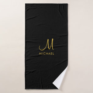 Handwritten Initial Monogram Template Black Gold Bath Towel